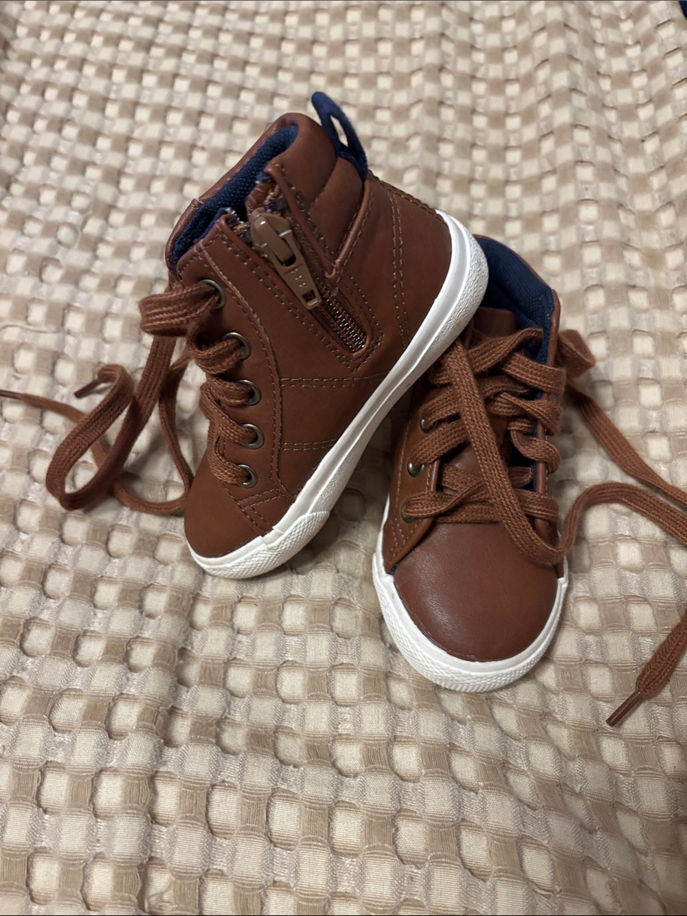 Cat & Jack Brown High-Top Sneakers with Navy Lining